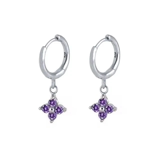 Skye Purple Amethyst Clover Charm Hoops- Silver