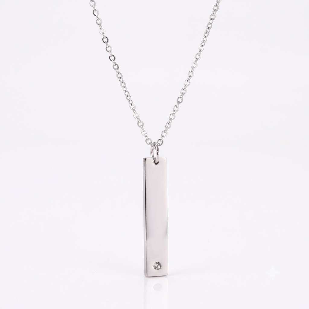 Adrian Long CZ Vertical Bar Necklace | Waterproof Silver