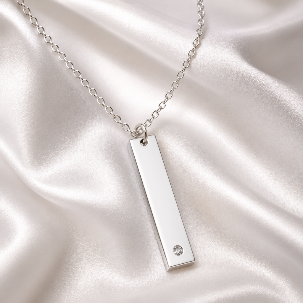 Adrian Long CZ Vertical Bar Necklace | Waterproof Silver
