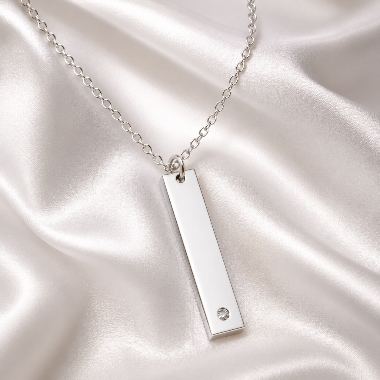 Adrian Long CZ Vertical Bar Necklace | Waterproof Silver