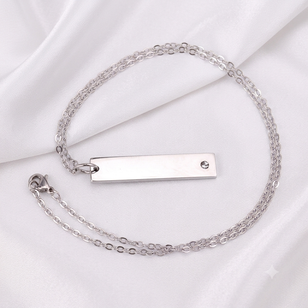 Adrian Long CZ Vertical Bar Necklace | Waterproof Silver