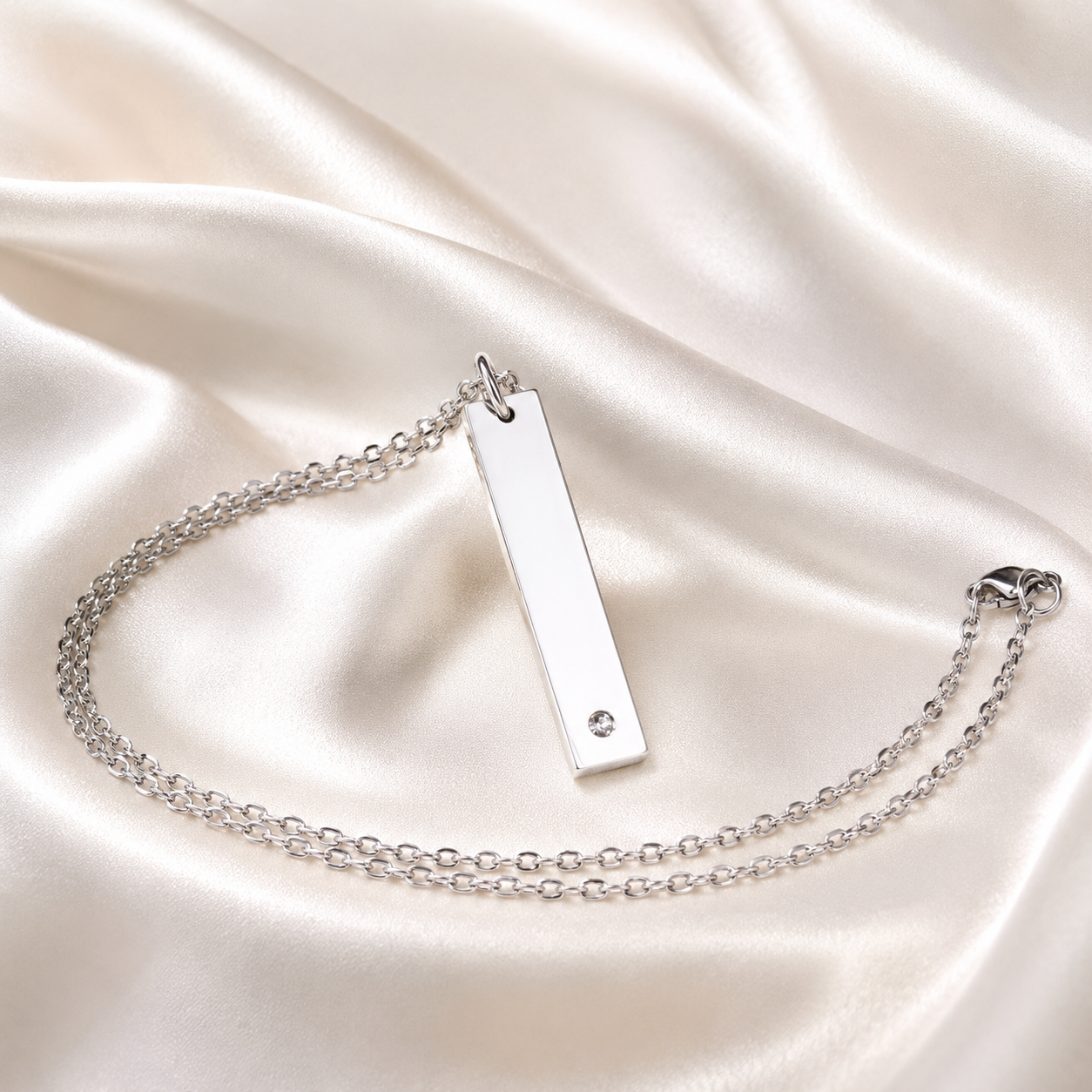 Adrian Long CZ Vertical Bar Necklace | Waterproof Silver