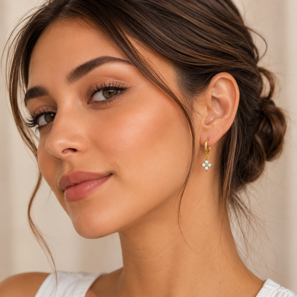 Skye Cubic Zirconia Clover Charm Hoops