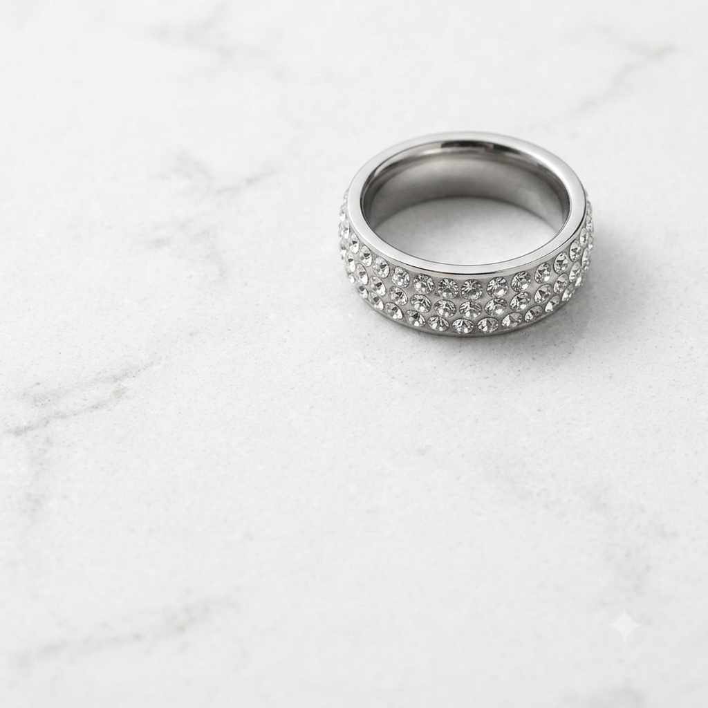 Lillian Jewelled Band Ring | Waterproof Silver