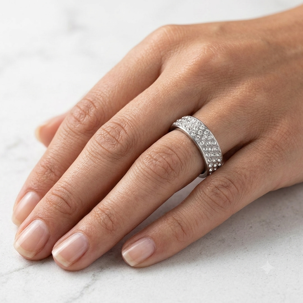 Lillian Jewelled Band Ring | Waterproof Silver