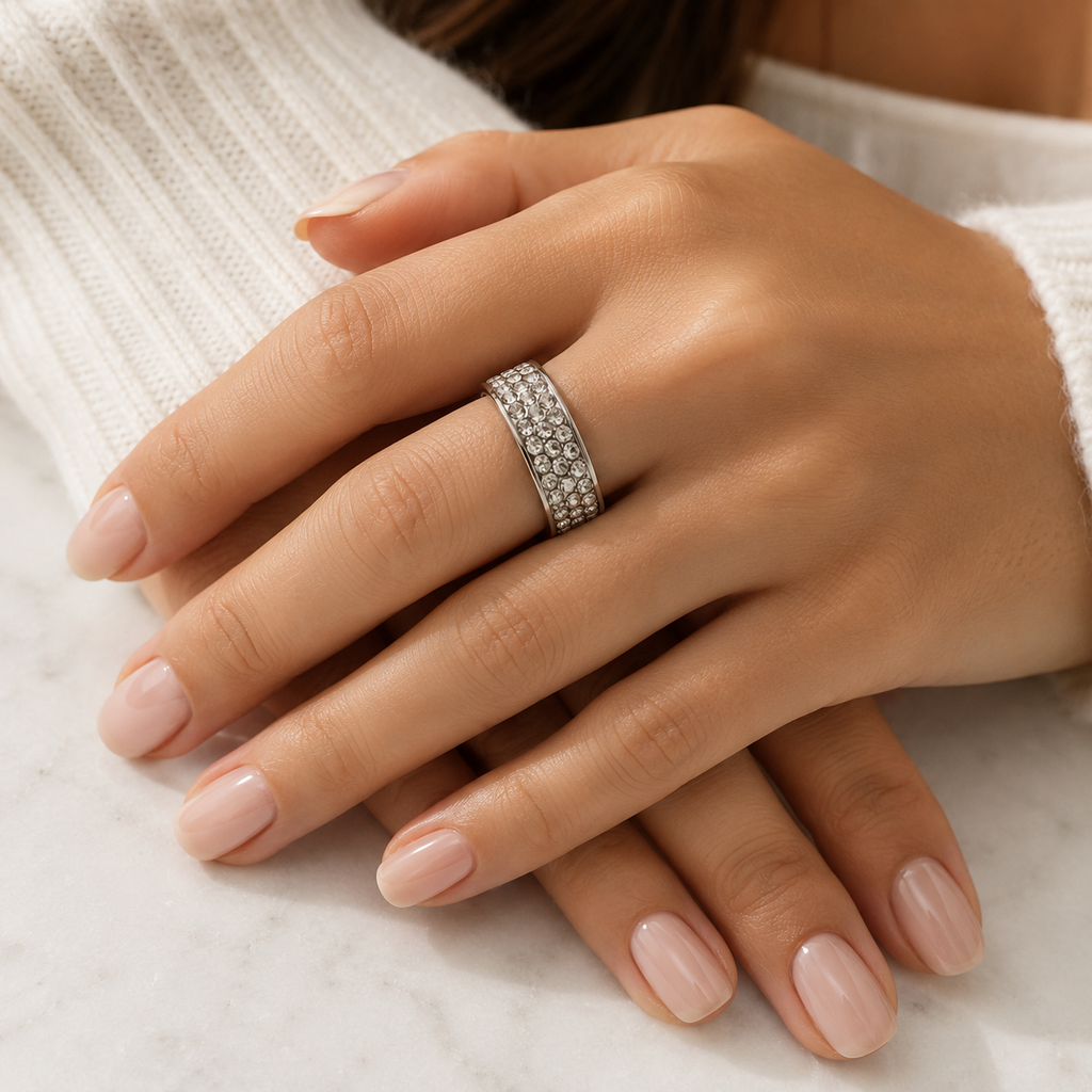 Lillian Jewelled Band Ring | Waterproof Silver