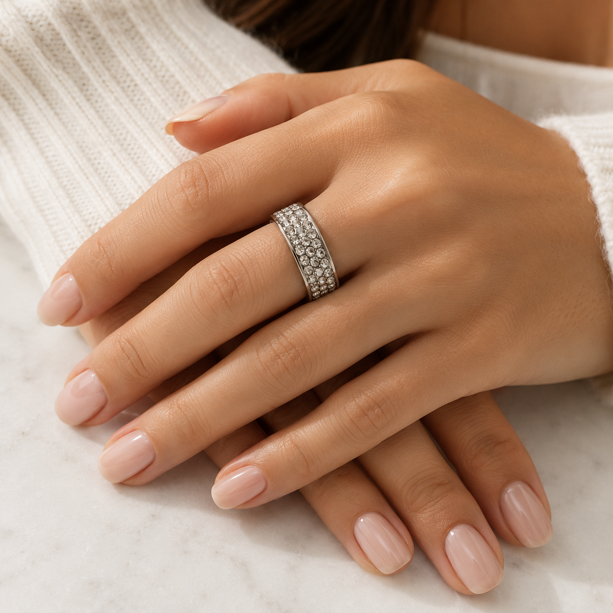 Lillian Jewelled Band Ring | Waterproof Silver