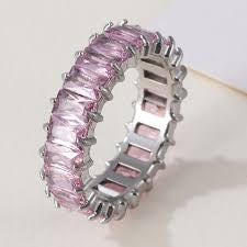 Anastasia Baguette Pink CZ Ring | Waterproof Silver