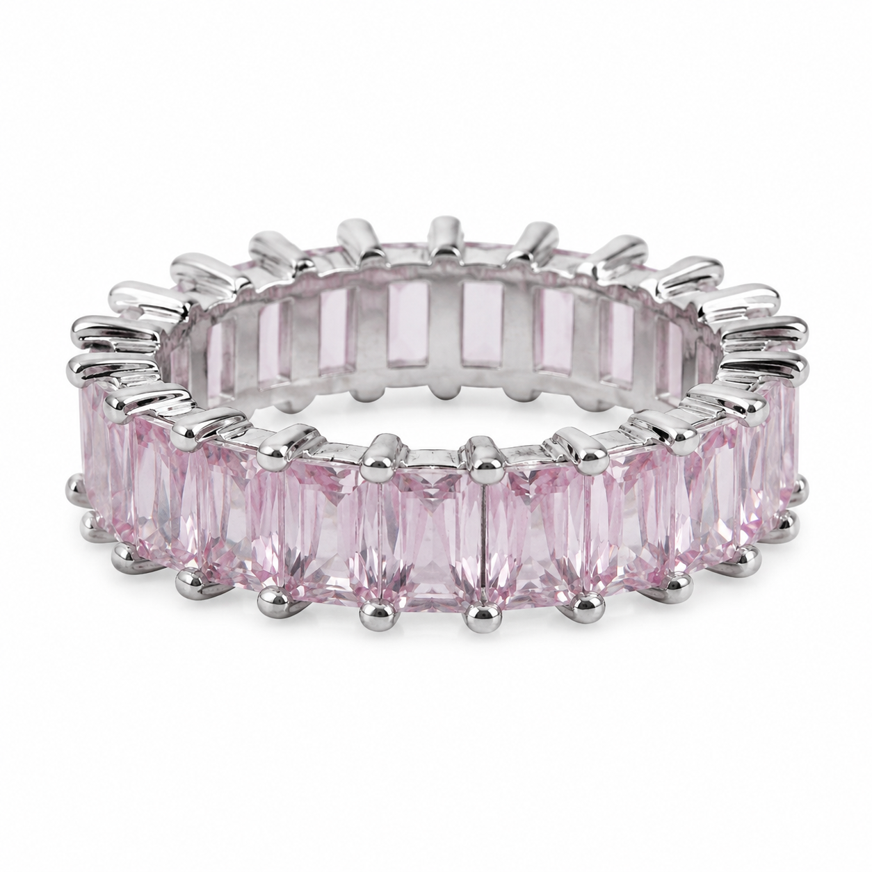 Anastasia Baguette Pink CZ Ring | Waterproof Silver