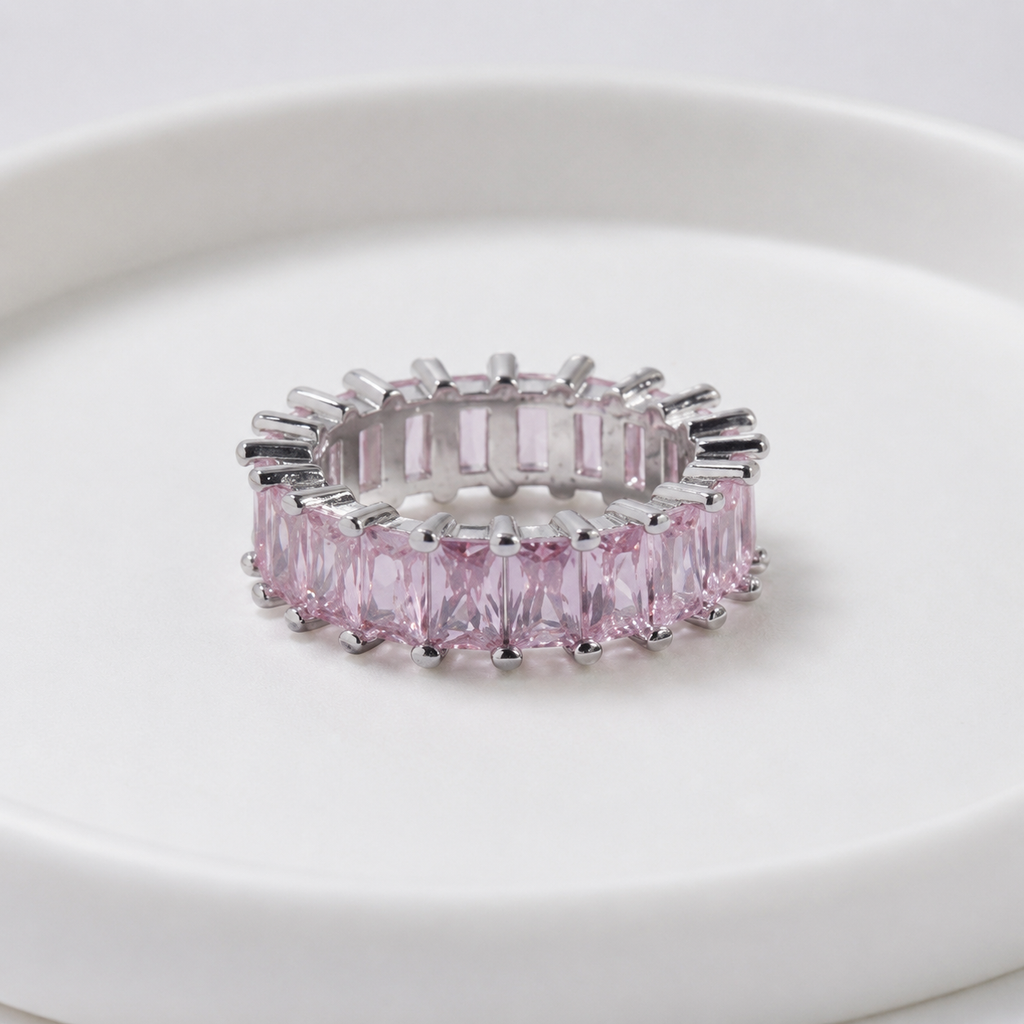 Anastasia Baguette Pink CZ Ring | Waterproof Silver