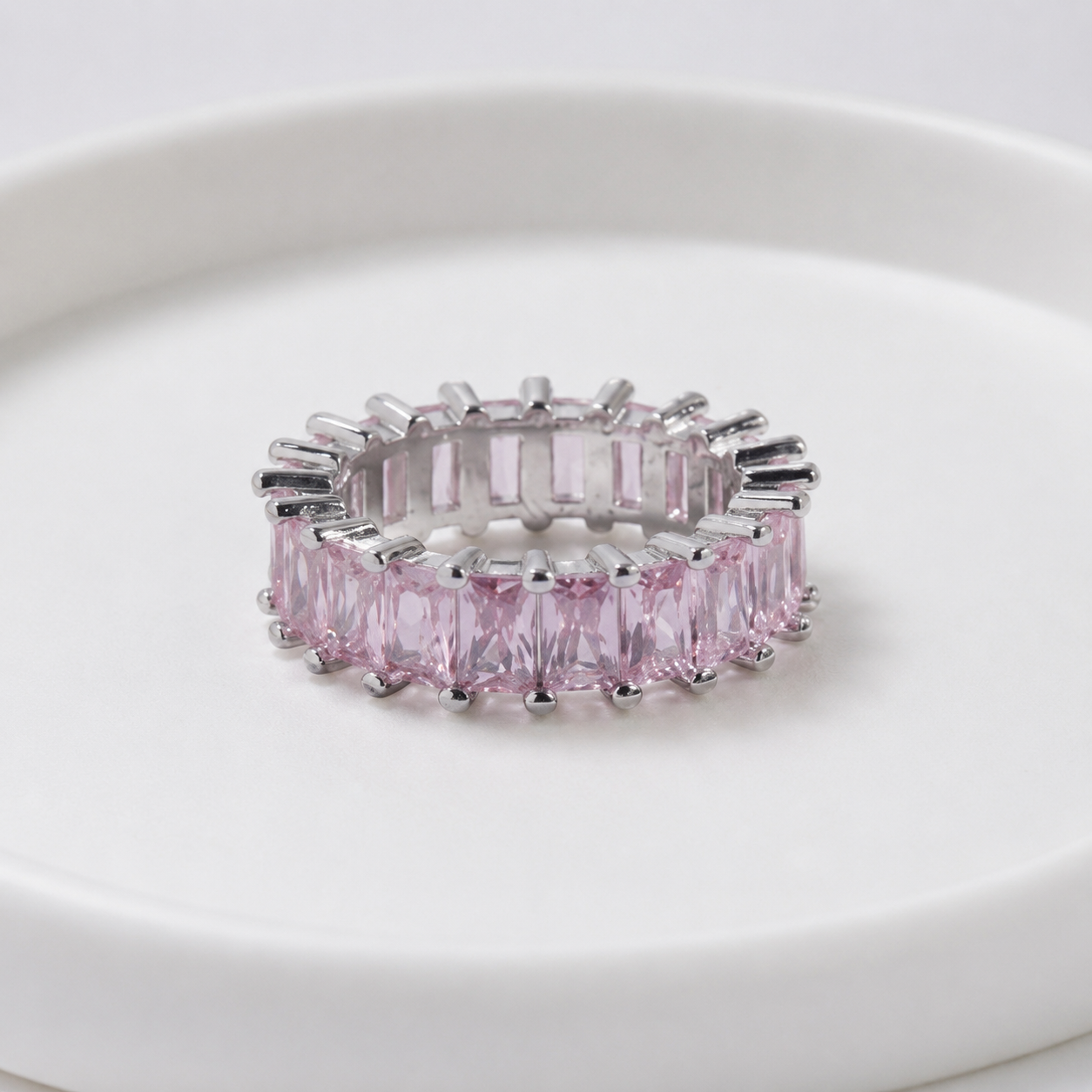 Anastasia Baguette Pink CZ Ring | Waterproof Silver