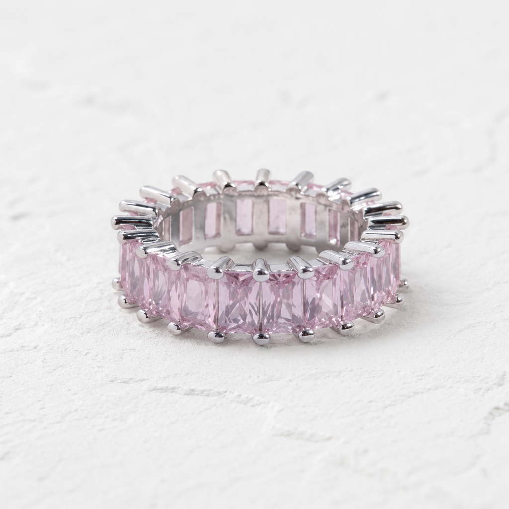 Anastasia Baguette Pink CZ Ring | Waterproof Silver