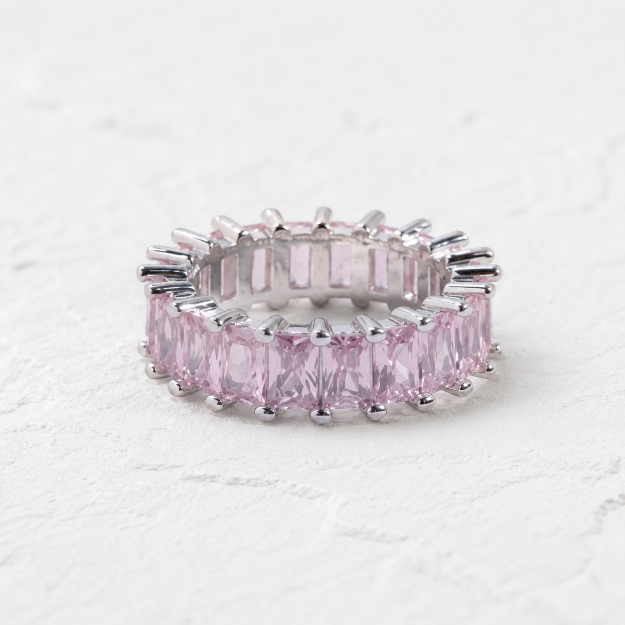 Anastasia Baguette Pink CZ Ring | Waterproof Silver
