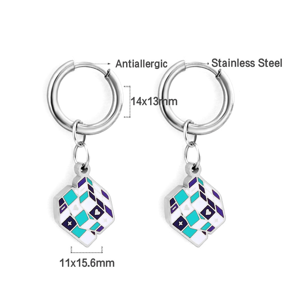 Nara Blue Dice Huggie Hoops -Silver