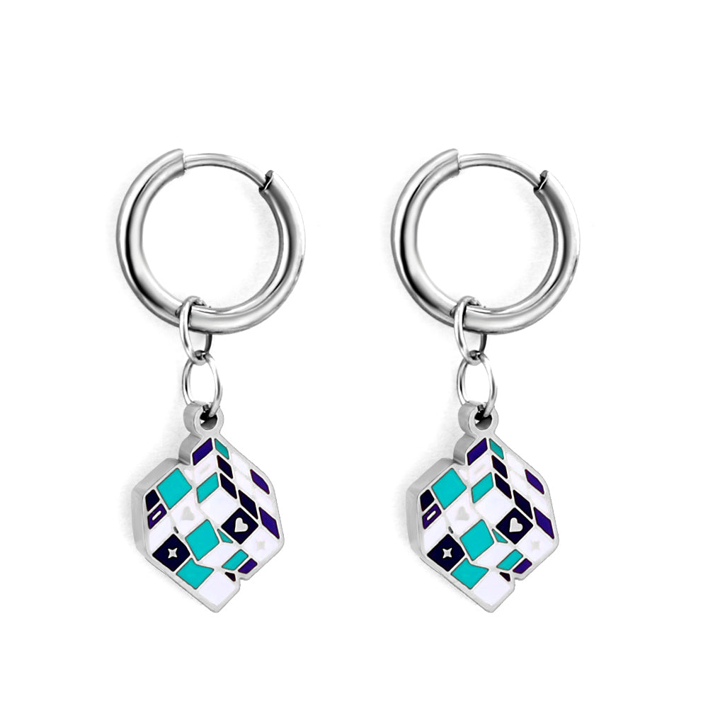 Nara Blue Dice Huggie Hoops -Silver
