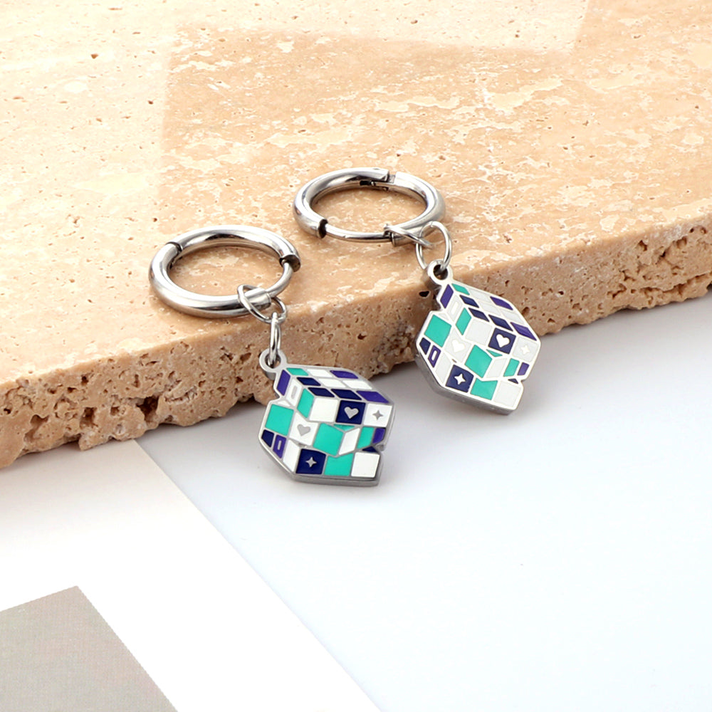 Nara Blue Dice Huggie Hoops -Silver