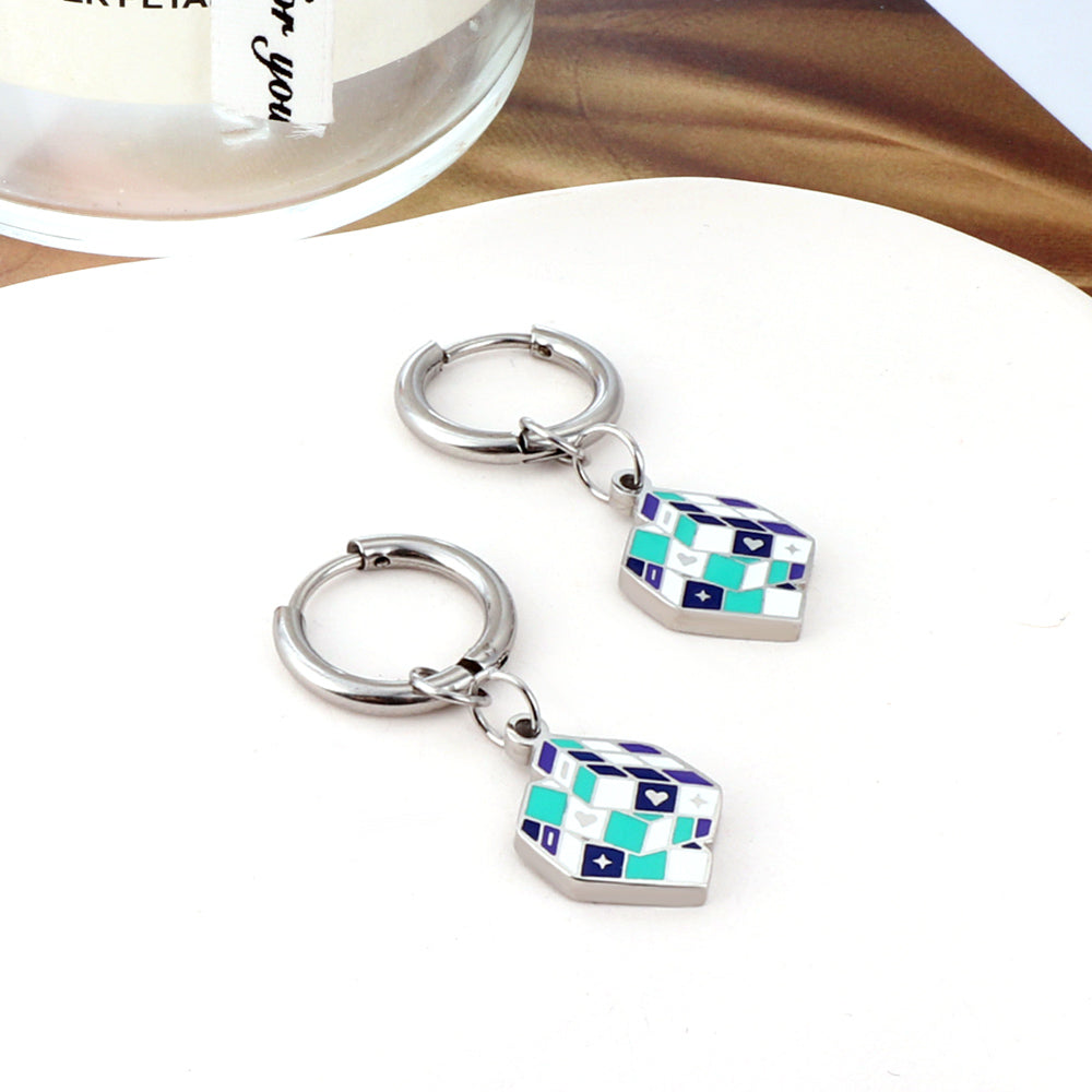Nara Blue Dice Huggie Hoops -Silver
