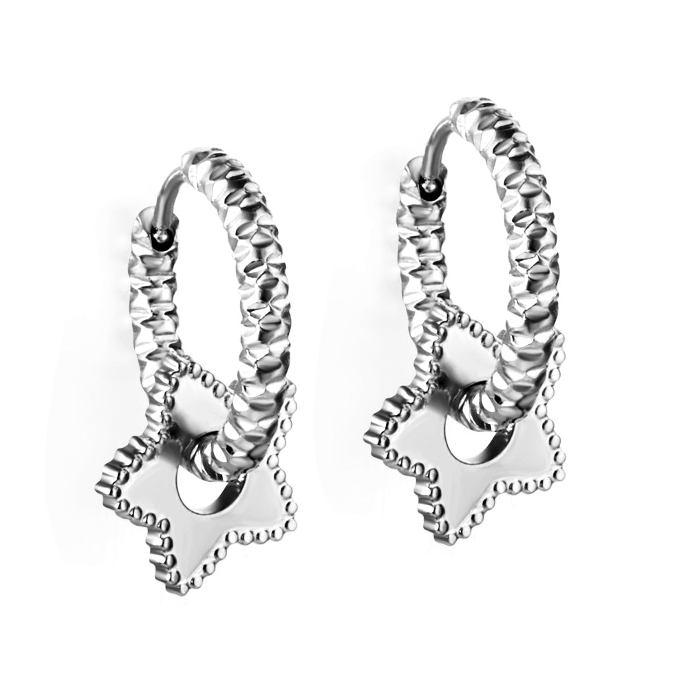 Marta 2-in-1 Removable Star Charm Hoops -Silver