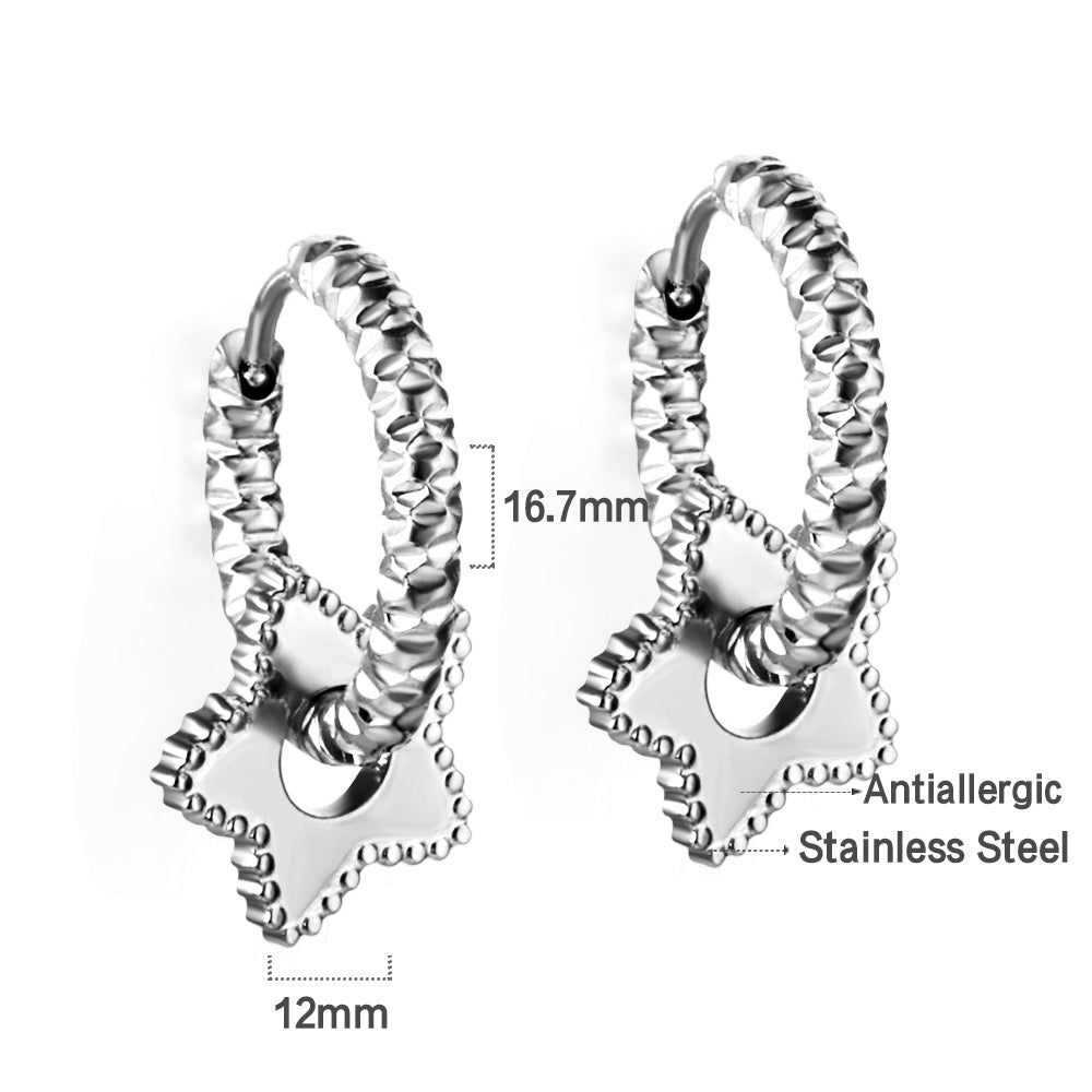 Marta 2-in-1 Removable Star Charm Hoops -Silver