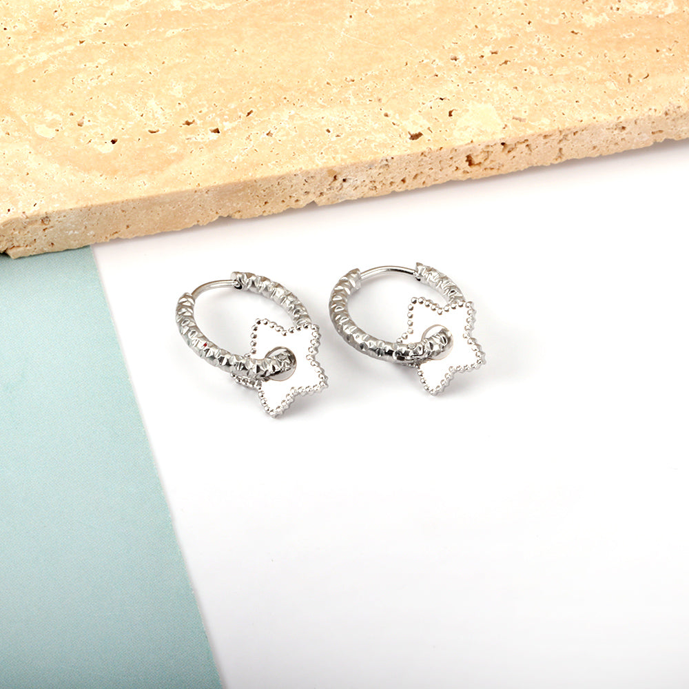 Marta 2-in-1 Removable Star Charm Hoops -Silver