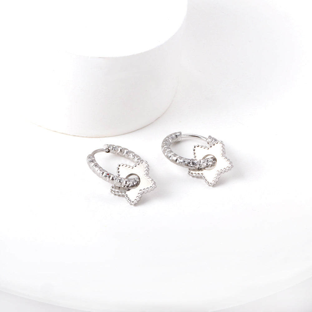 Marta 2-in-1 Removable Star Charm Hoops -Silver