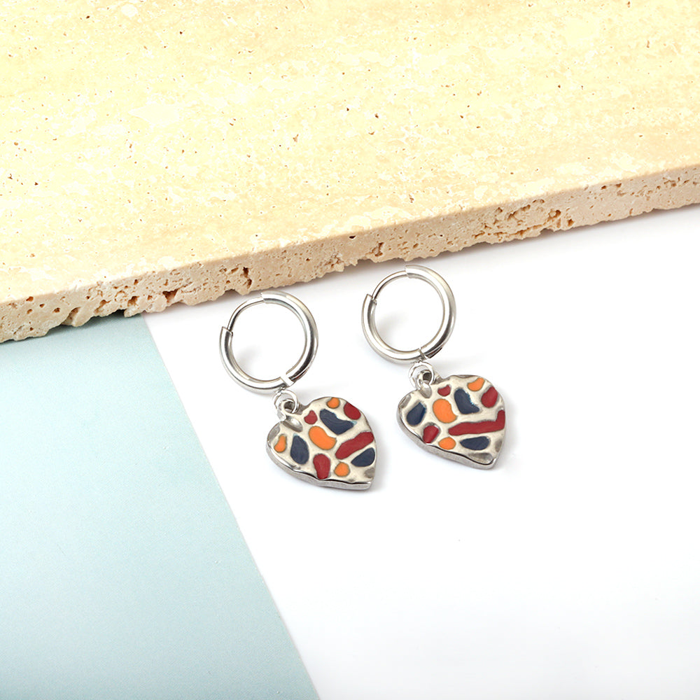 Mel	Multicolor Heart Hoops -Silver