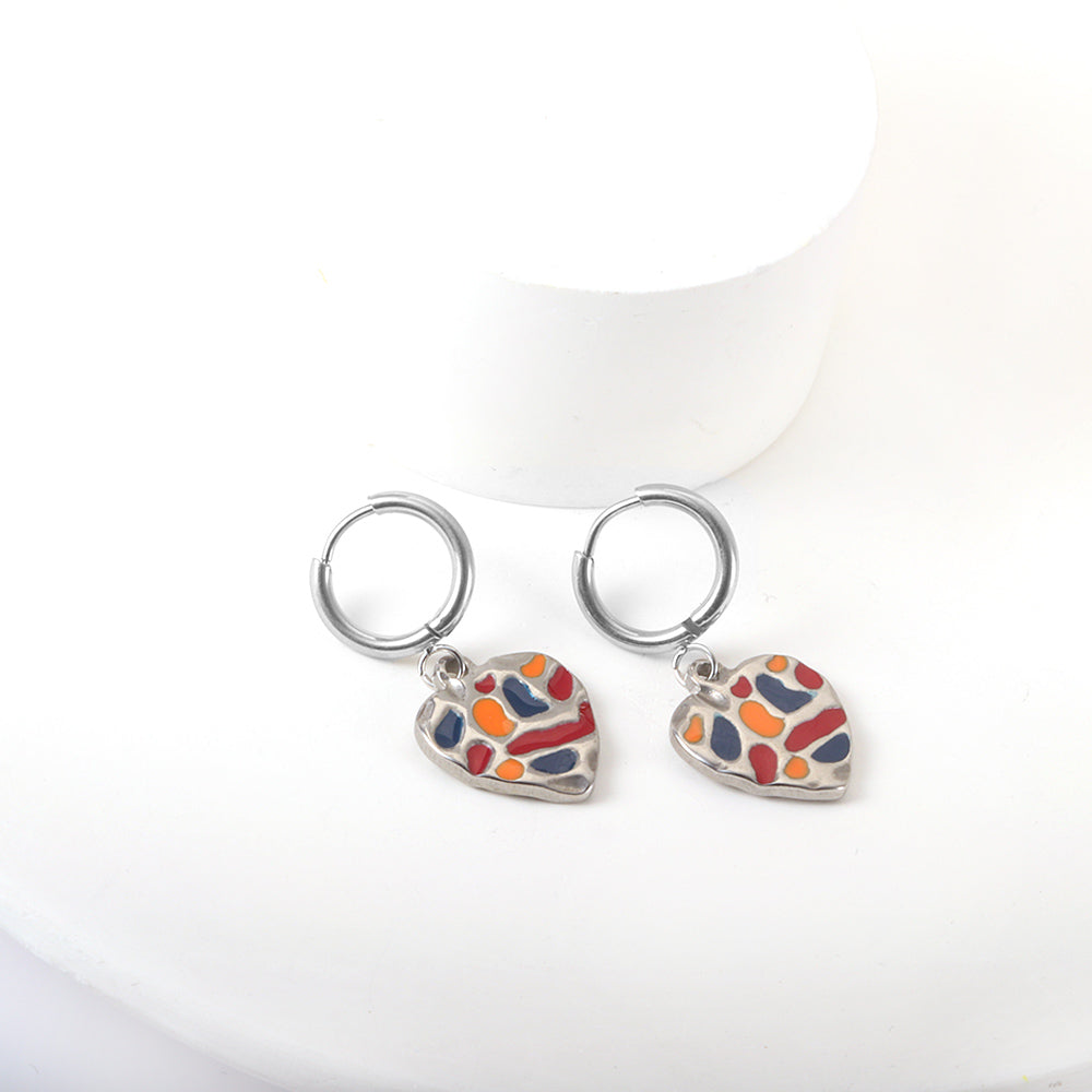 Mel	Multicolor Heart Hoops -Silver