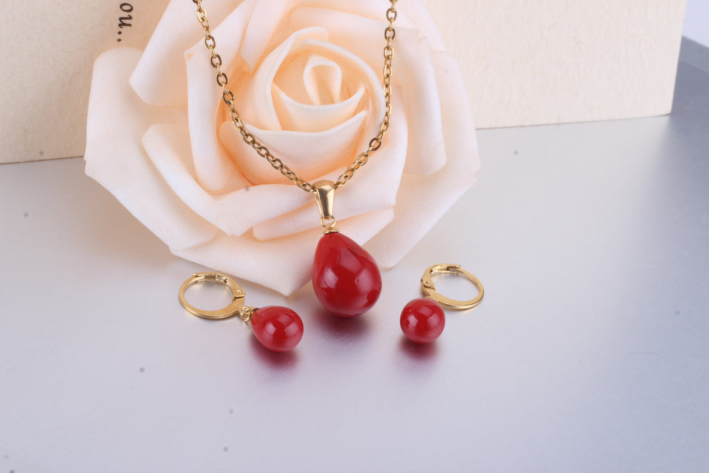 Belle Red Pearl Drop Set | Buy Set or Individual