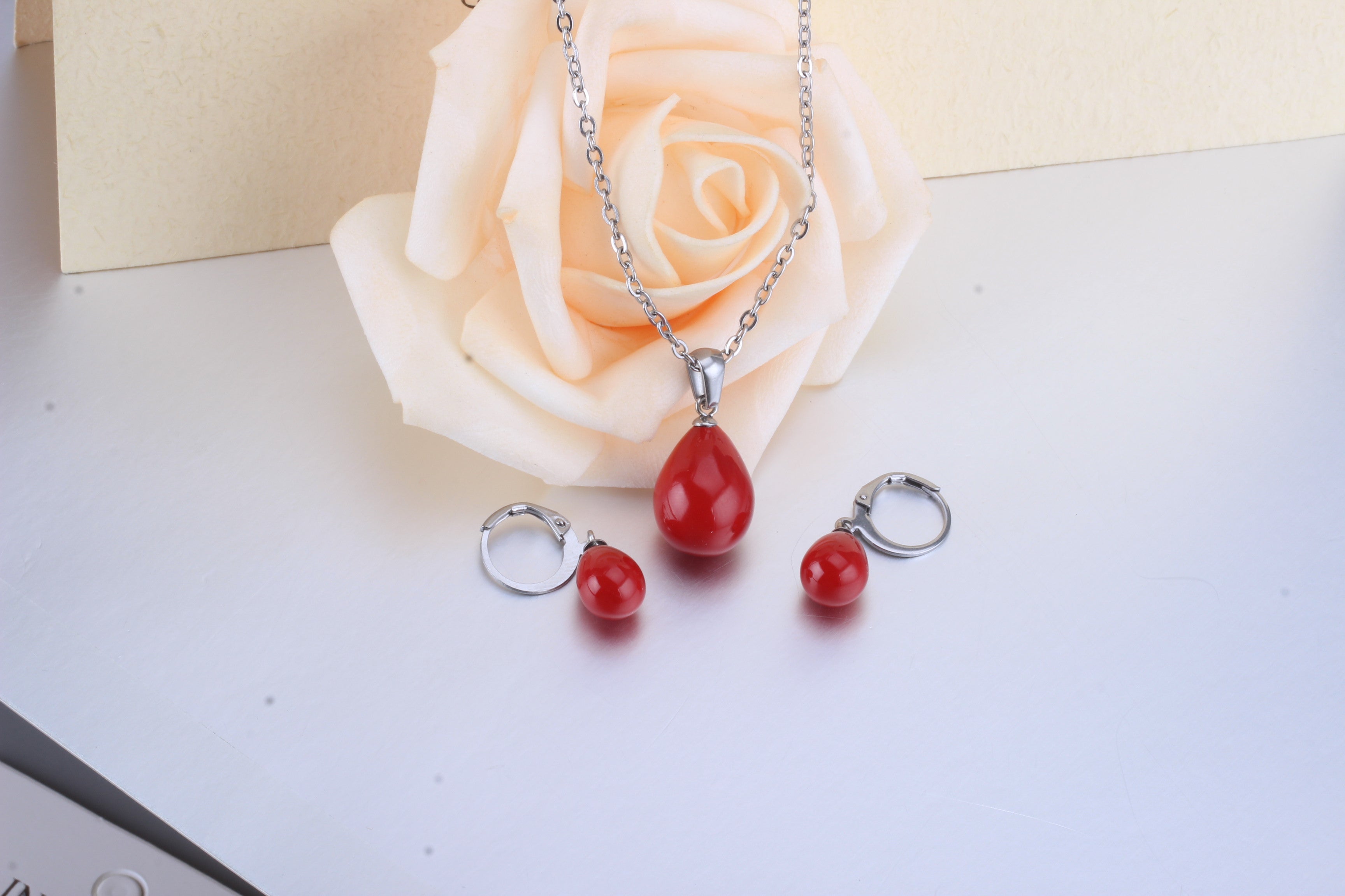 Belle Red Pearl Drop Set | Buy Set or Individual