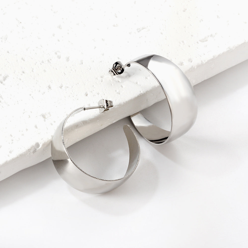 Evadne Wide Light Weight Silver Hoops