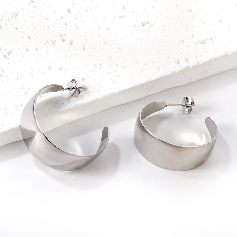 Evadne Wide Light Weight Silver Hoops