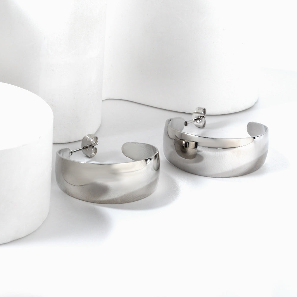 Evadne Wide Light Weight Silver Hoops