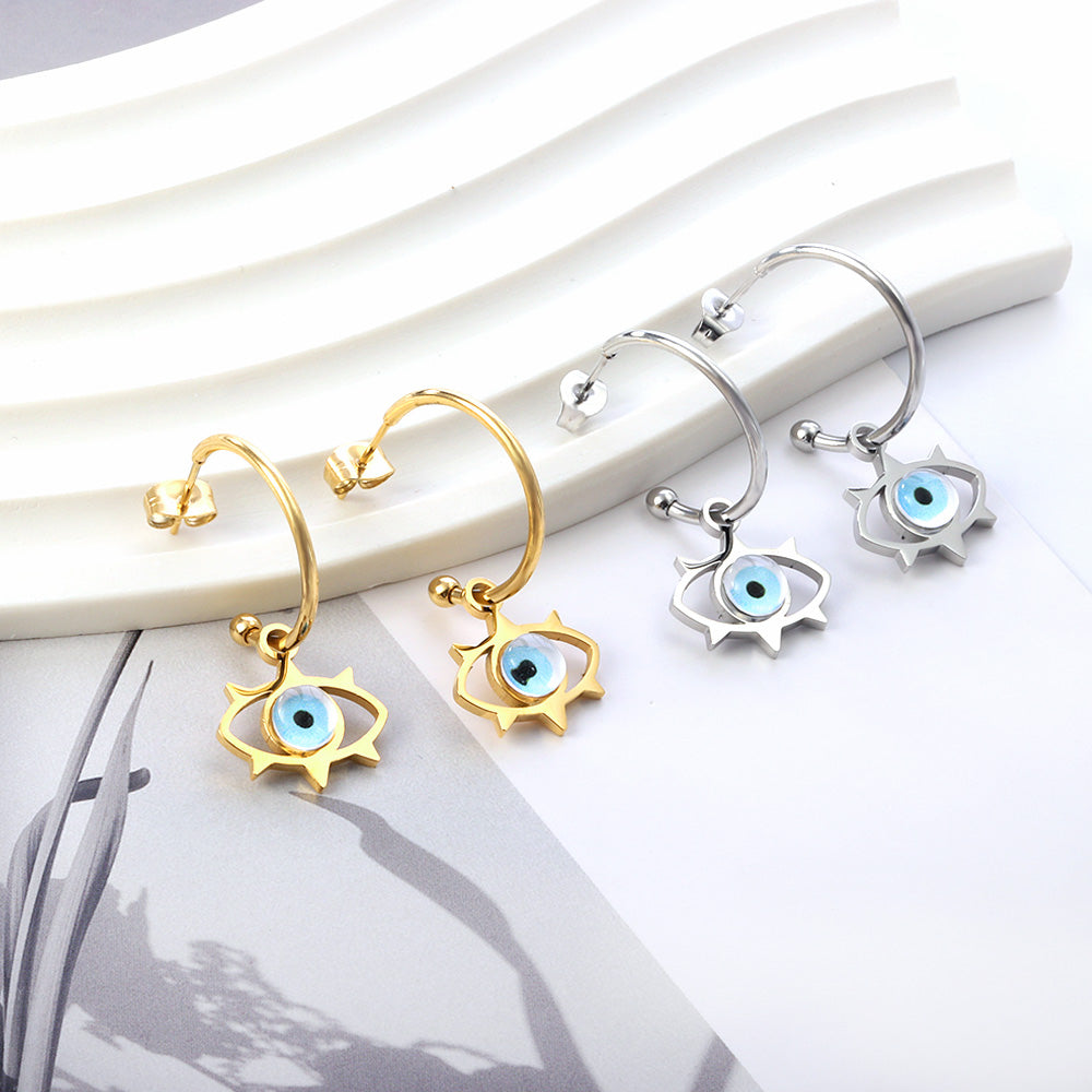 Marcela Blue Evil Eye Hoops