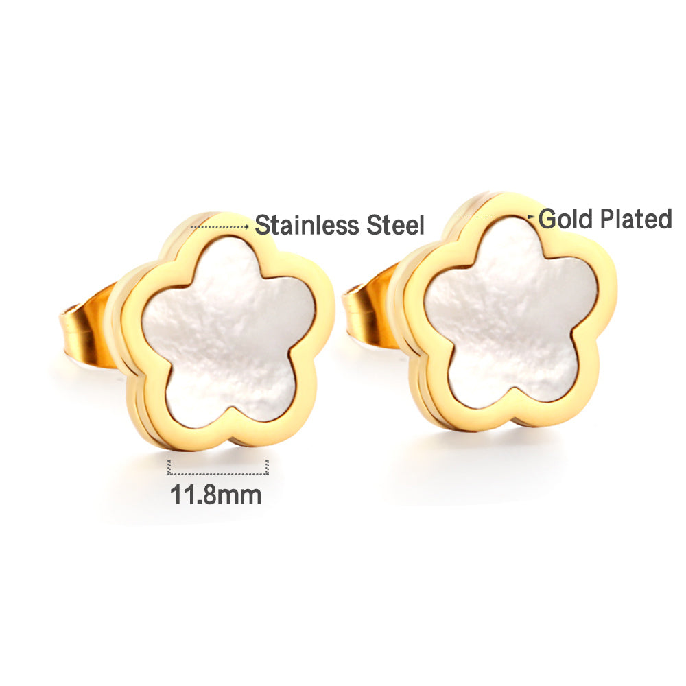 Glenda Shell Inlay Clover Studs -Gold