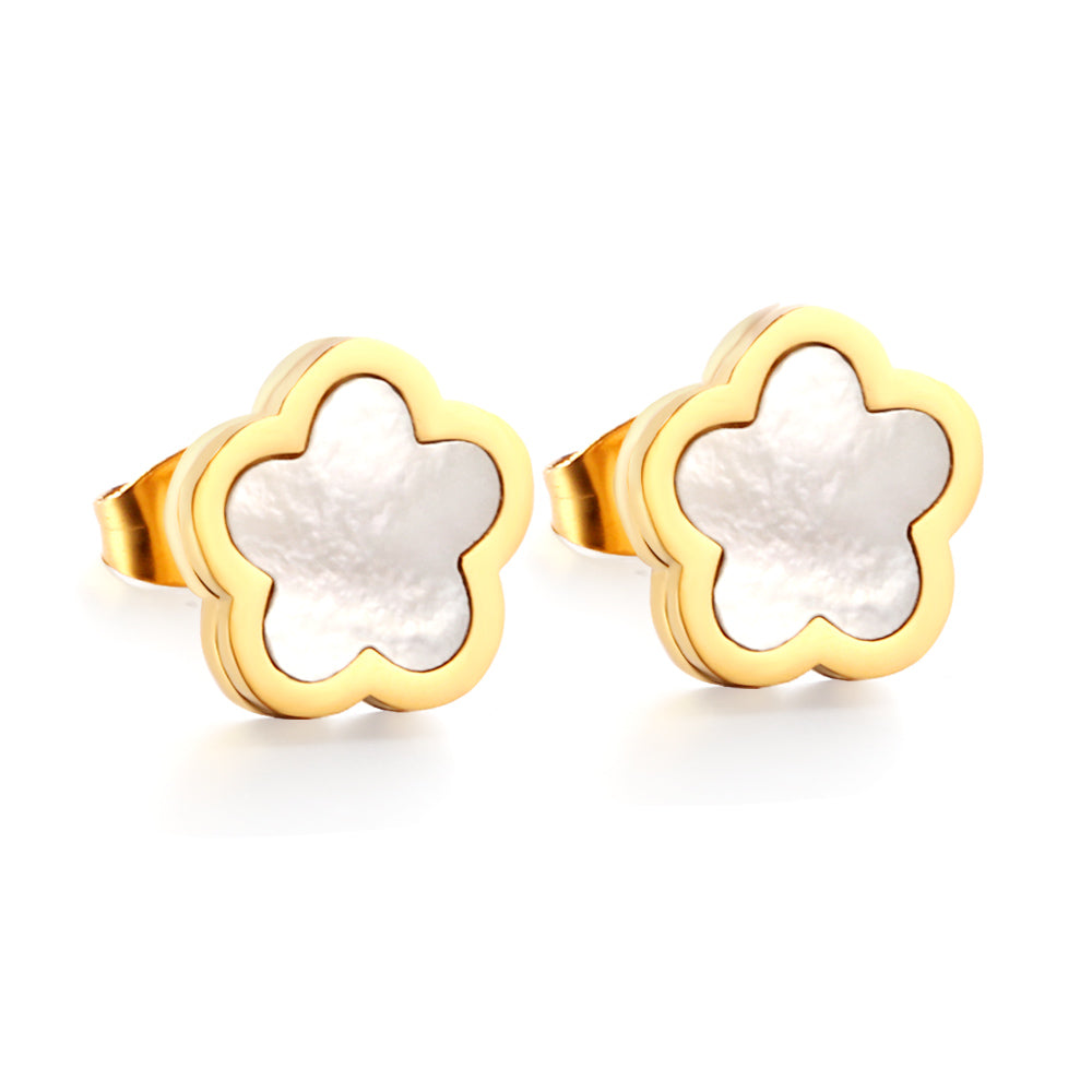 Glenda Shell Inlay Clover Studs -Gold