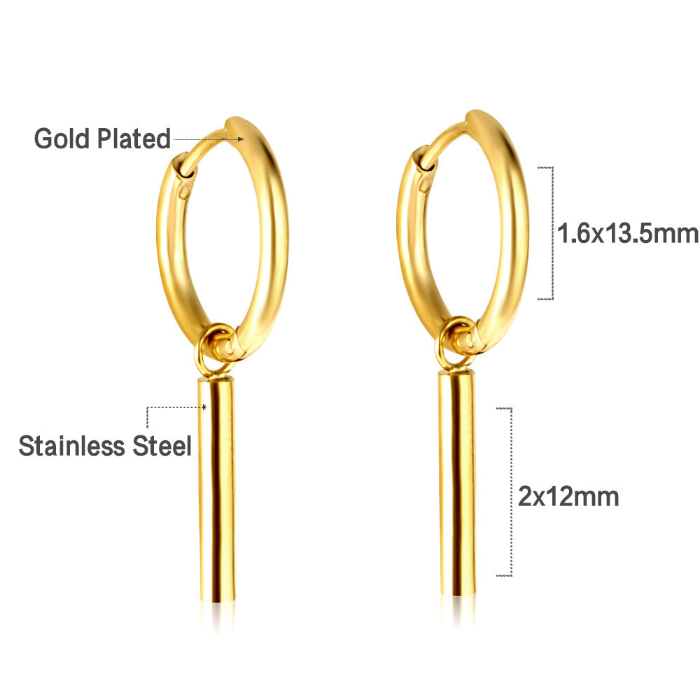 Maíra Long Bar Huggie Hoops -Gold