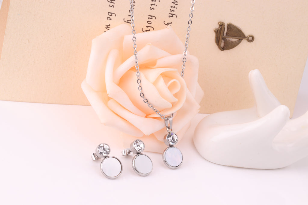 Bella Round Pink Enamel Set with CZ Accent | Buy Set or Individual