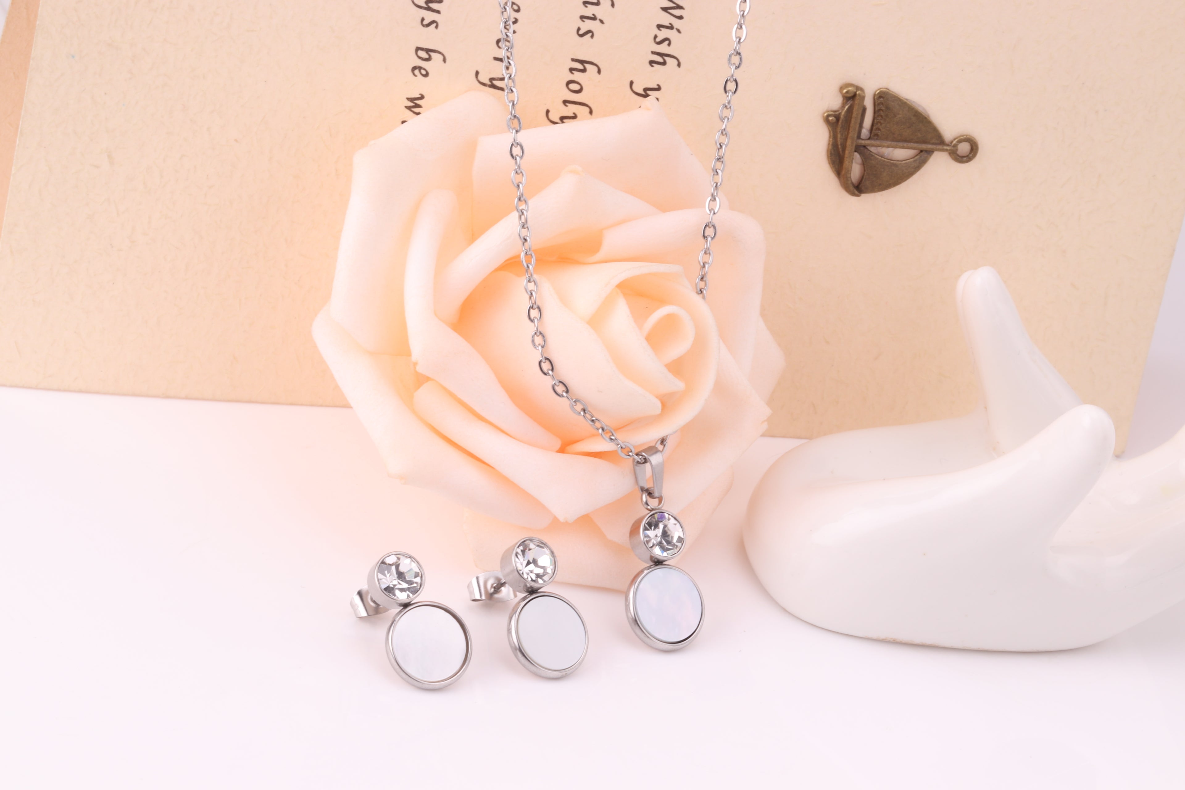 Bella Round Pink Enamel Set with CZ Accent | Buy Set or Individual