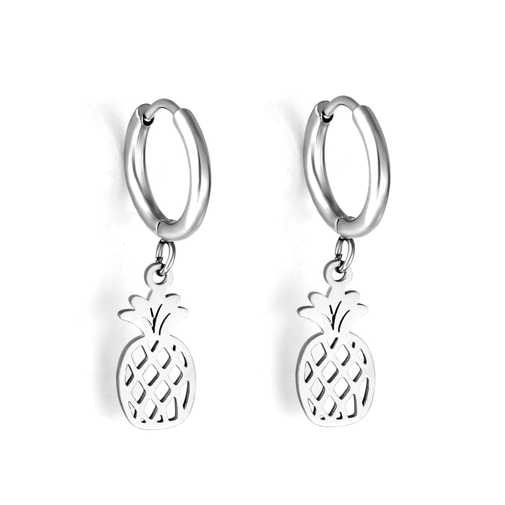 Lucila Pineapple Charm Huggie Hoops -Silver