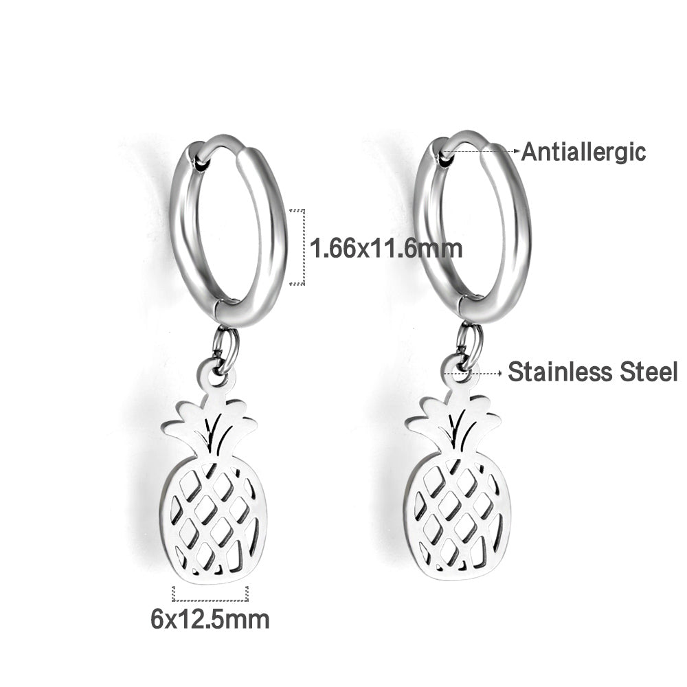Lucila Pineapple Charm Huggie Hoops -Silver