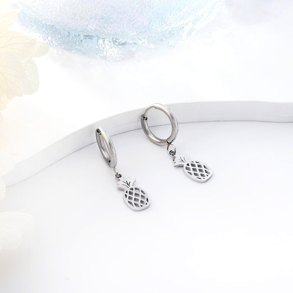 Lucila Pineapple Charm Huggie Hoops -Silver