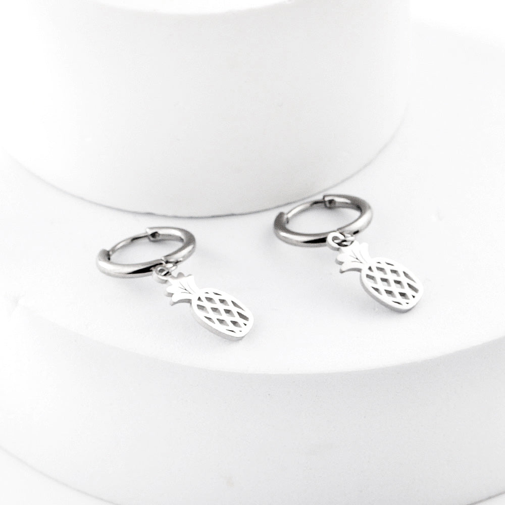 Lucila Pineapple Charm Huggie Hoops -Silver