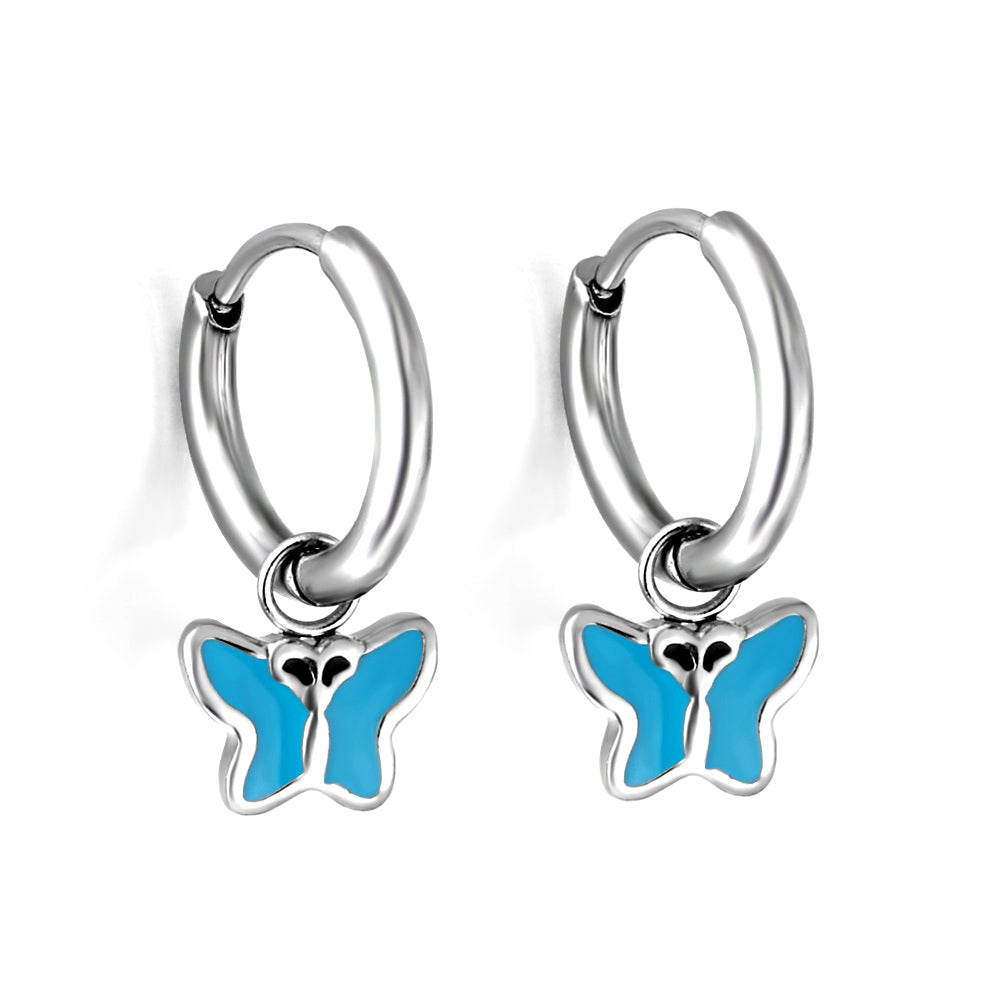 Luna Blue Butterfly Huggie Hoops -Silver