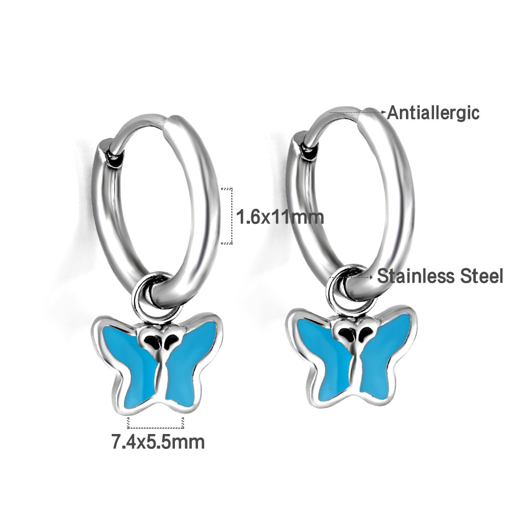 Luna Blue Butterfly Huggie Hoops -Silver