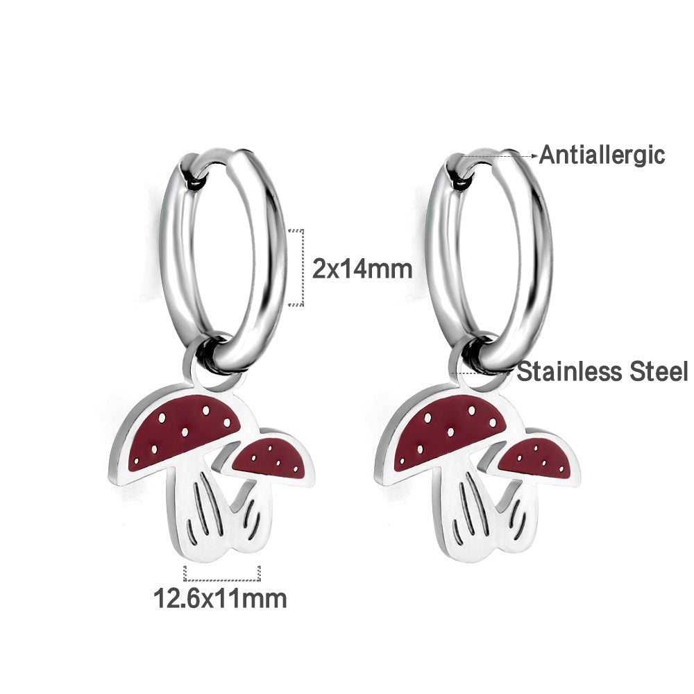 Letícia Red Mushrooms Huggie Hoops -Silver