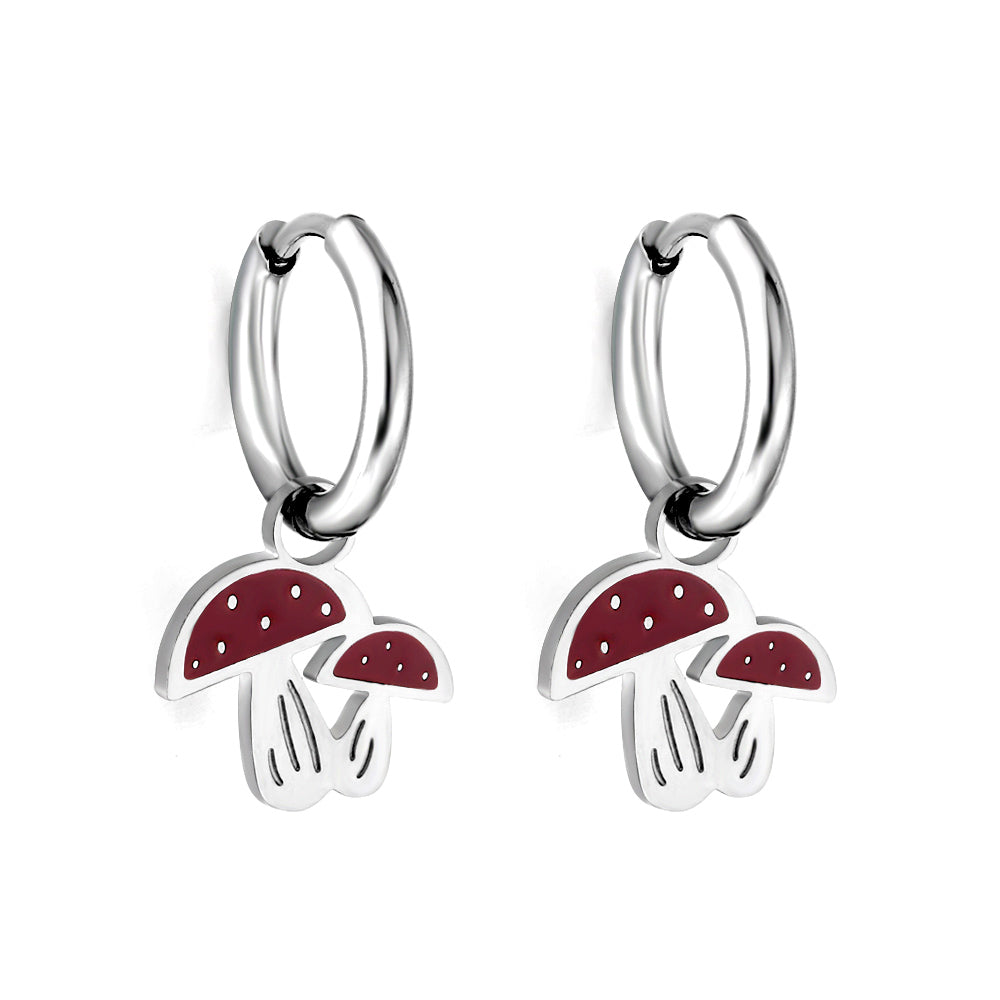 Letícia Red Mushrooms Huggie Hoops -Silver