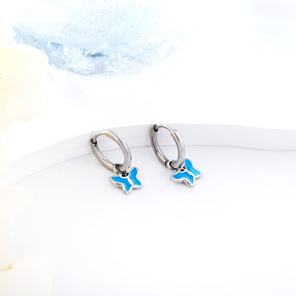 Luna Blue Butterfly Huggie Hoops -Silver