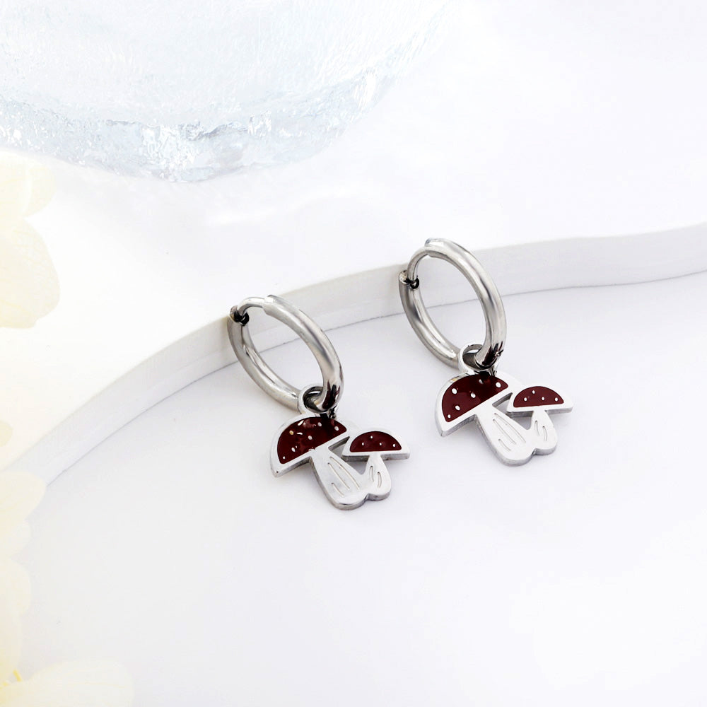 Letícia Red Mushrooms Huggie Hoops -Silver
