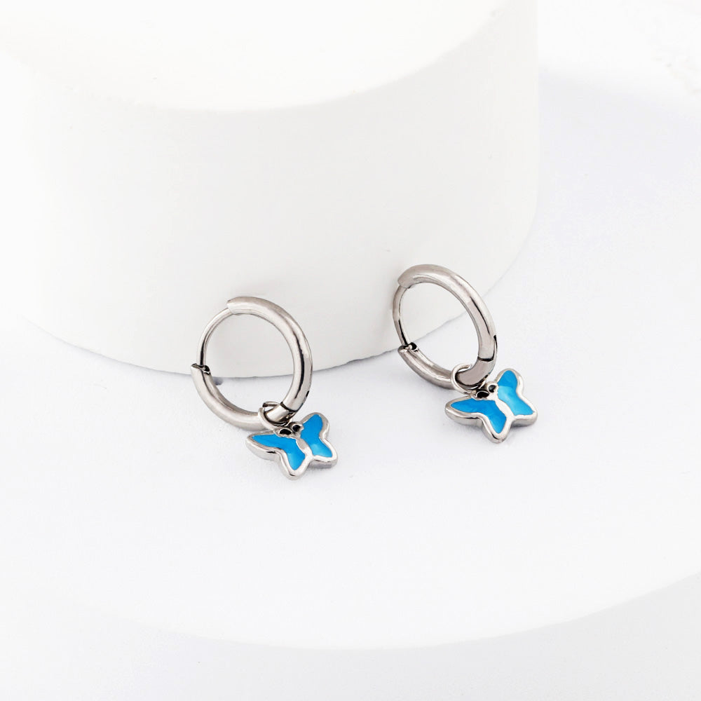 Luna Blue Butterfly Huggie Hoops -Silver