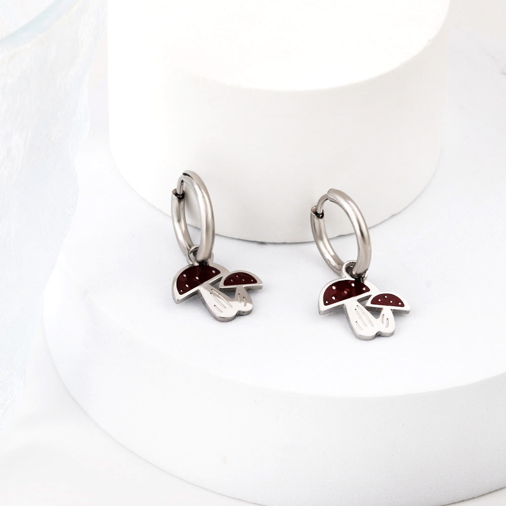 Letícia Red Mushrooms Huggie Hoops -Silver